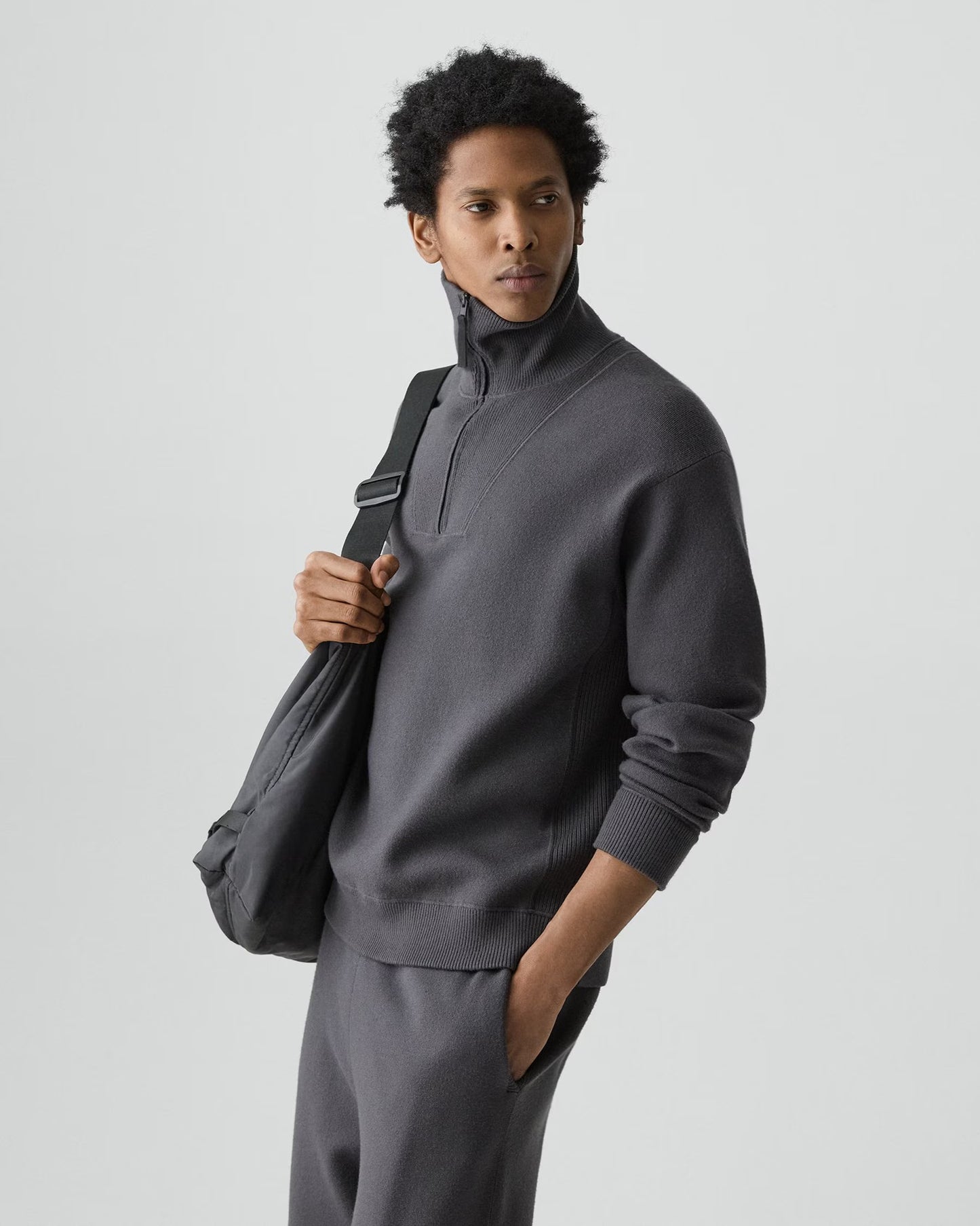 Relaxed Quarter-Zip Sweatshirt Wool Bilen Charcoal Melange - Theory Men