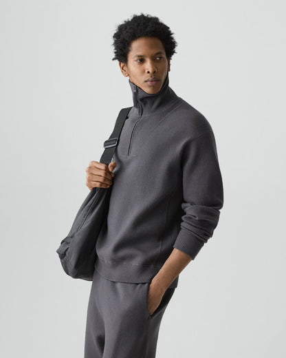 Relaxed Quarter-Zip Sweatshirt Wool Bilen Charcoal Melange - Theory Men