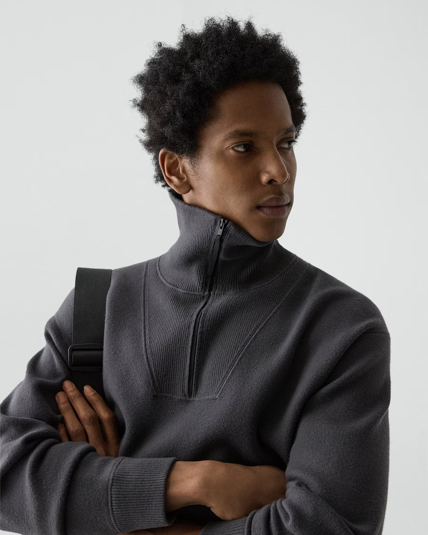 Relaxed Quarter-Zip Sweatshirt Wool Bilen Charcoal Melange - Theory Men