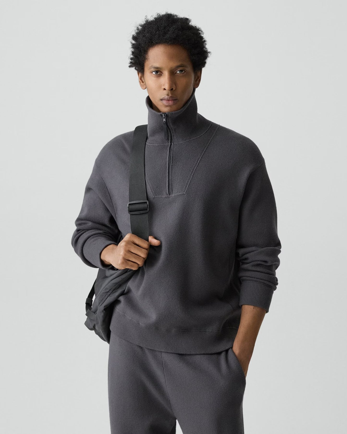 Relaxed Quarter-Zip Sweatshirt Wool Bilen Charcoal Melange - Theory Men