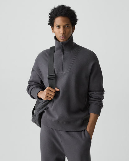 Relaxed Quarter-Zip Sweatshirt Wool Bilen Charcoal Melange - Theory Men