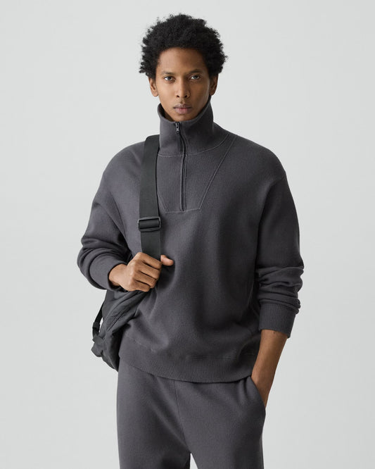 Relaxed Quarter-Zip Sweatshirt Wool Bilen Charcoal Melange - Theory Men