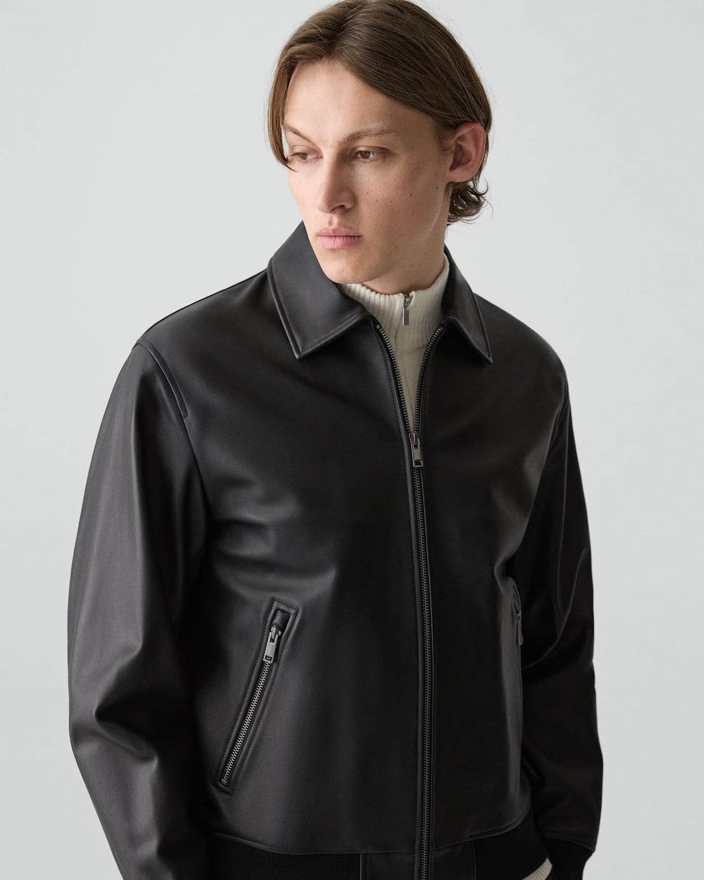 Wyatt Zip Jacket Leather Black - Theory Men