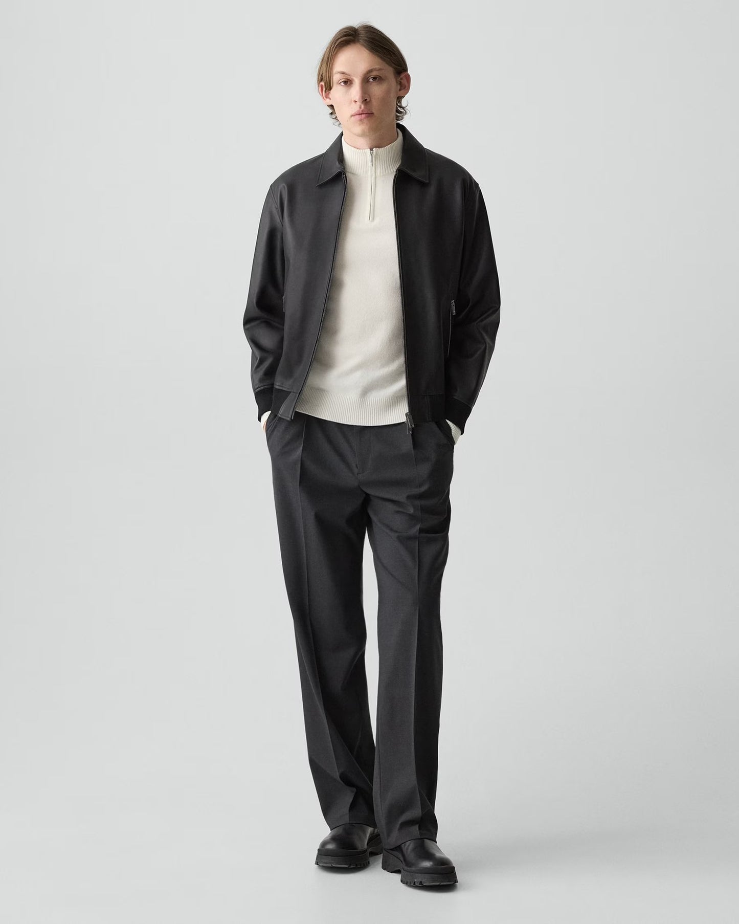 Wyatt Zip Jacket Leather Black - Theory Men