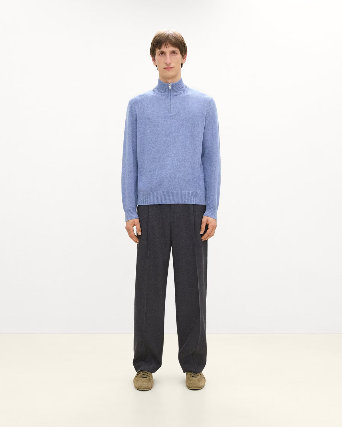 Hilles Quarter-Zip Sweater Cashmere Light Heather Blue - Theory Men