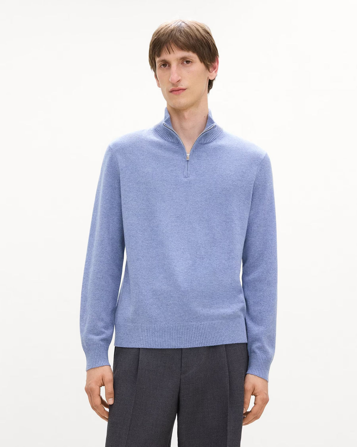 Hilles Quarter-Zip Sweater Cashmere Light Heather Blue - Theory Men