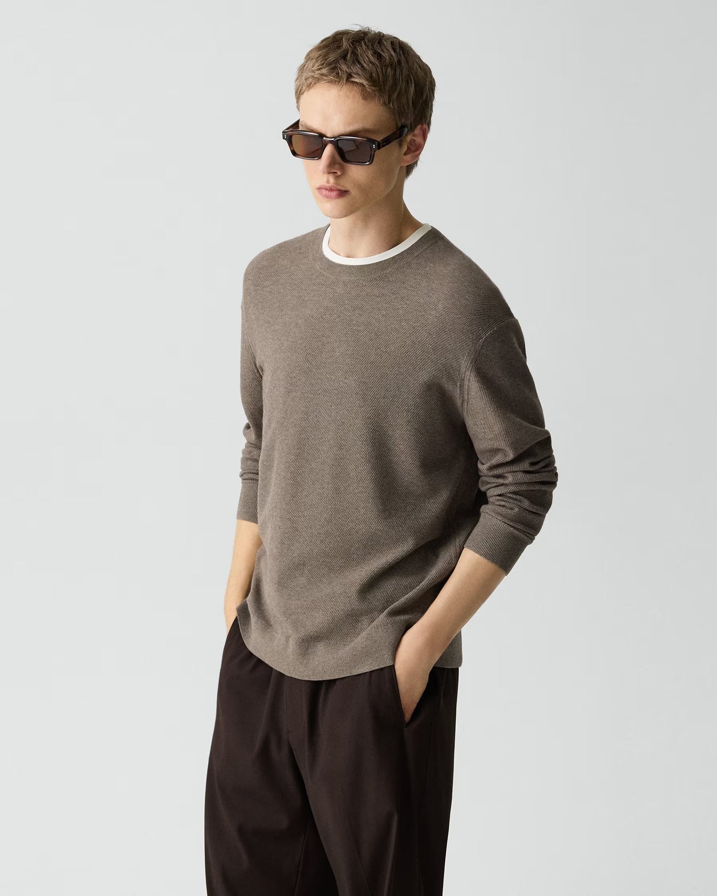 Riland Crewneck Sweater Light Bilen Morel Melange - Theory Men