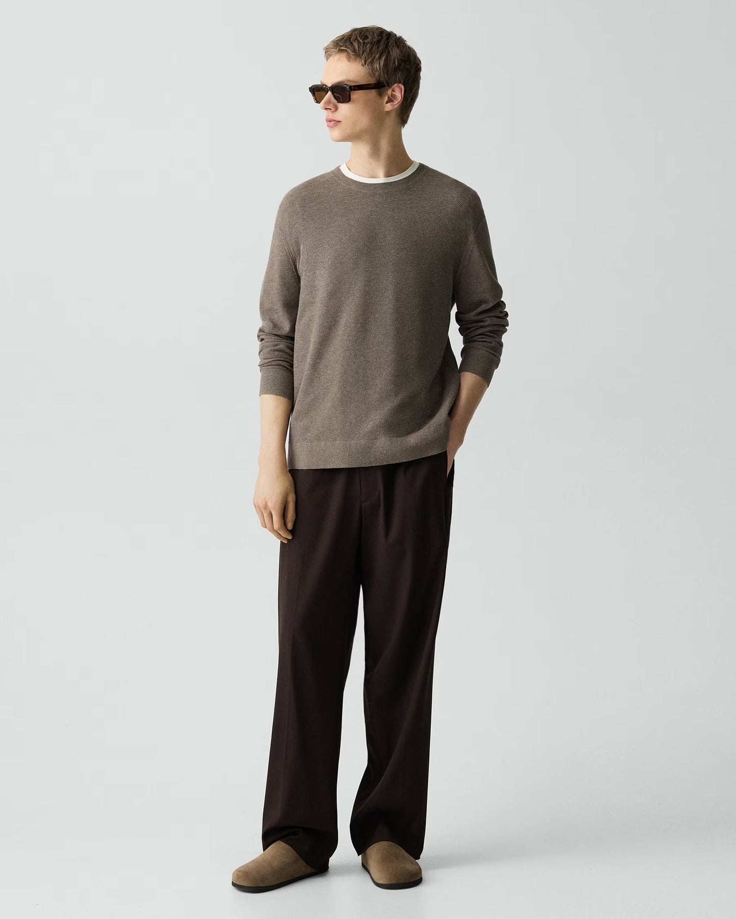 Riland Crewneck Sweater Light Bilen Morel Melange - Theory Men