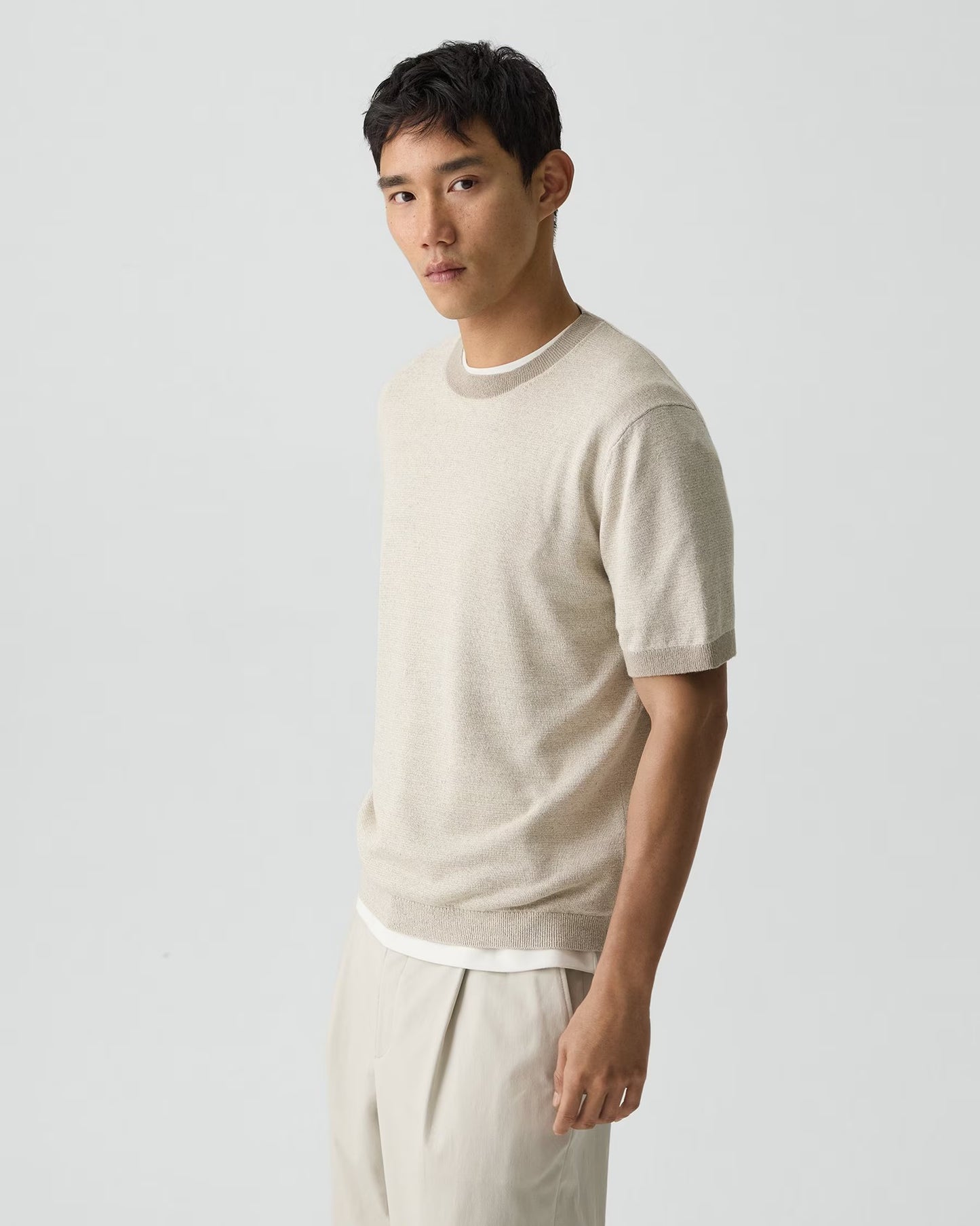 Crewneck Tee Silk Linen Silver Cloud - Theory Men