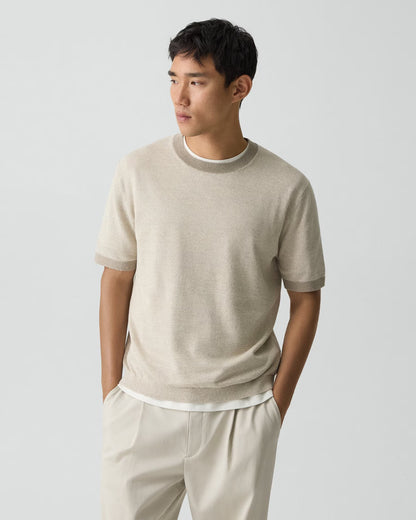 Crewneck Tee Silk Linen Silver Cloud - Theory Men