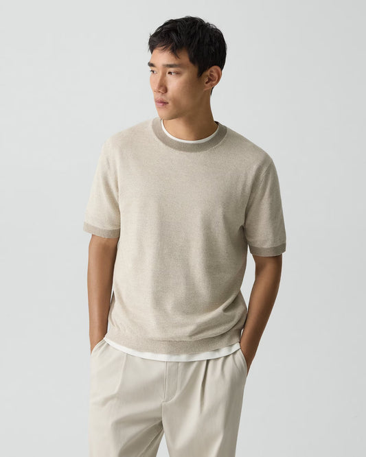 Crewneck Tee Silk Linen Silver Cloud - Theory Men