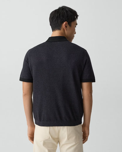 Short-Sleeve Polo Shirt Silk Linen Black - Theory Men