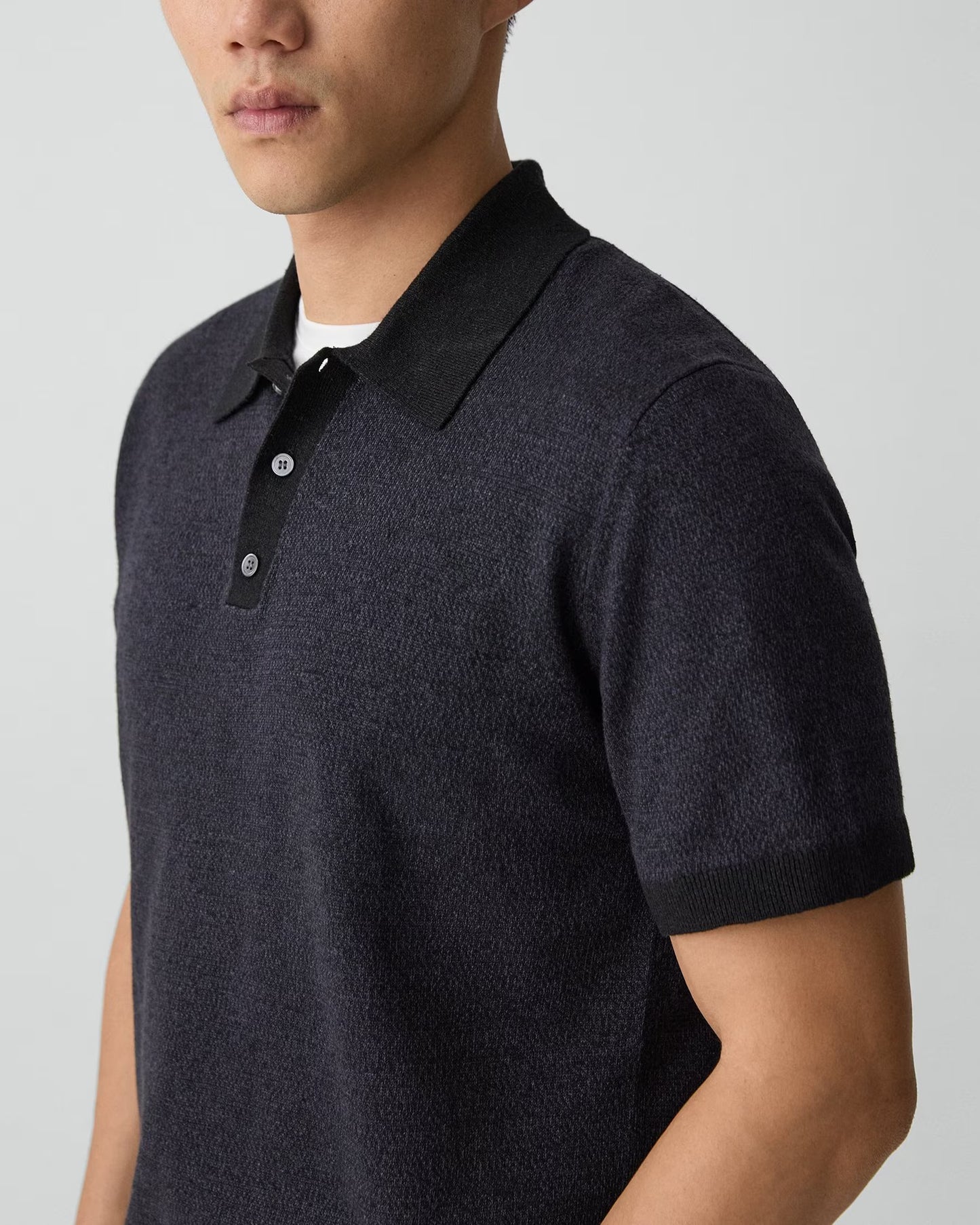 Short-Sleeve Polo Shirt Silk Linen Black - Theory Men