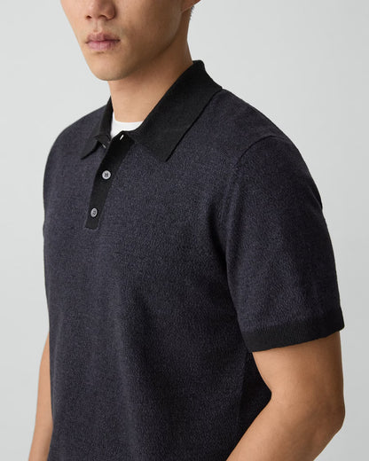 Short-Sleeve Polo Shirt Silk Linen Black - Theory Men