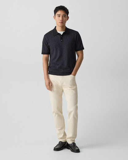 Short-Sleeve Polo Shirt Silk Linen Black - Theory Men