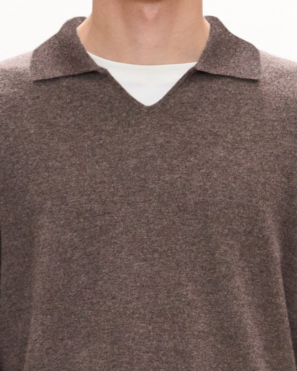 Open Collar Sweater Cashmere Espresso Melange - Theory Men