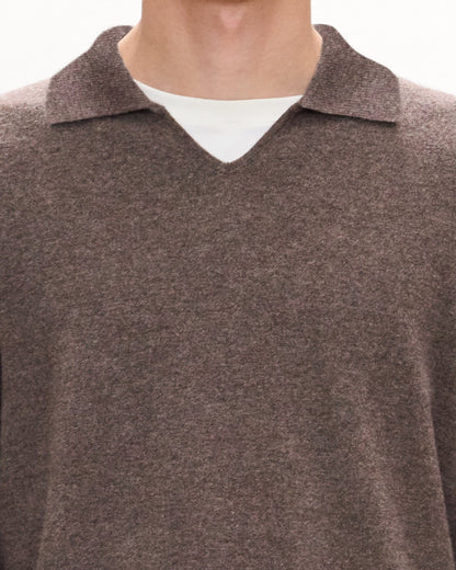 Open Collar Sweater Cashmere Espresso Melange - Theory Men