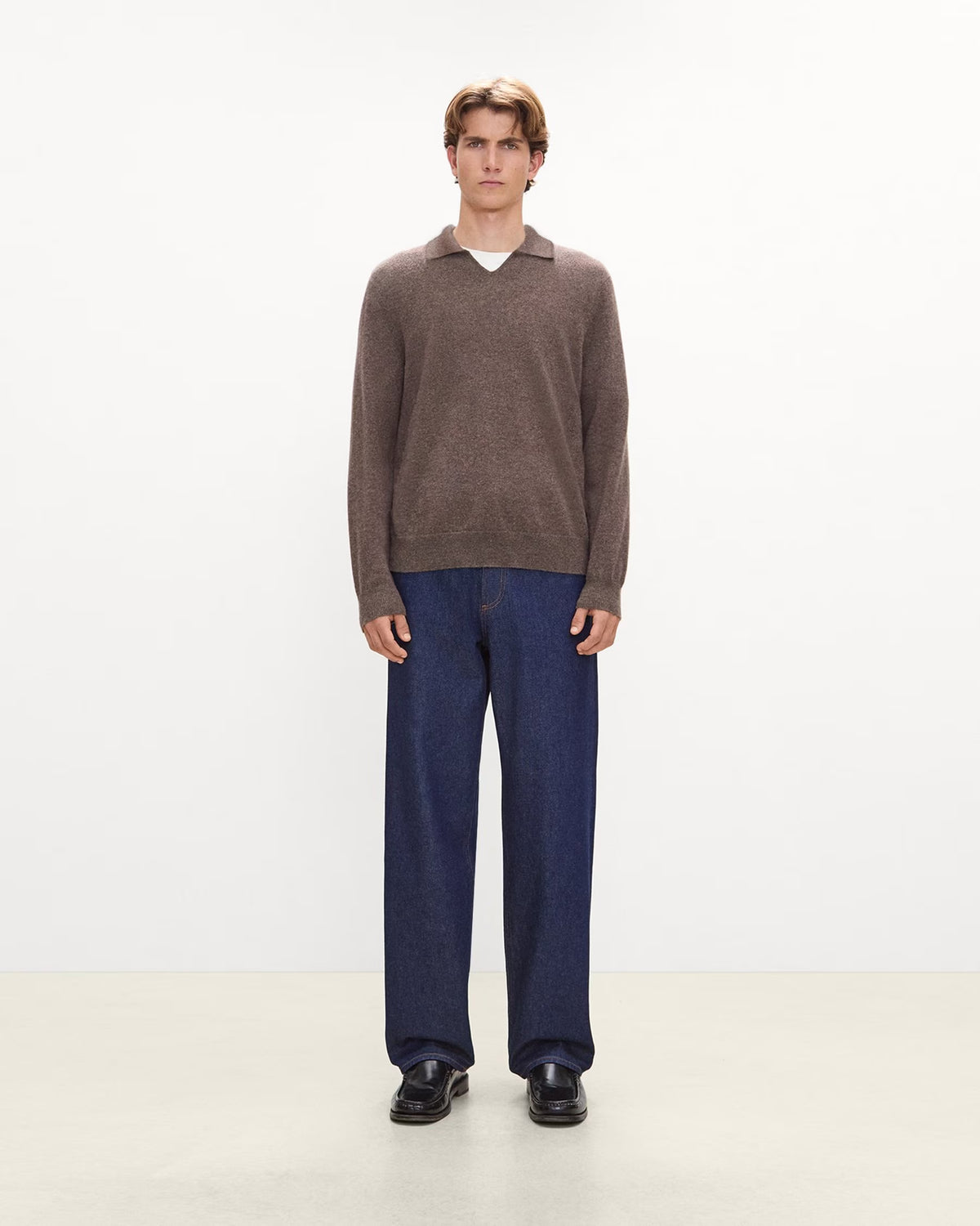 Open Collar Sweater Cashmere Espresso Melange - Theory Men