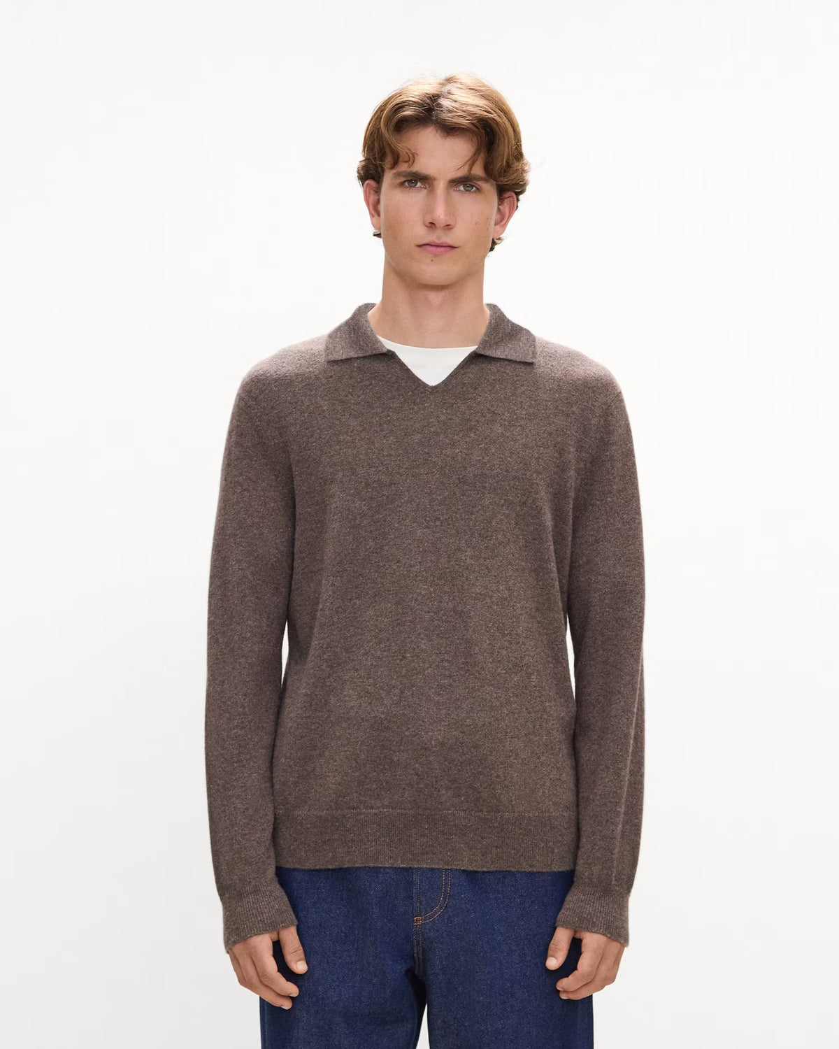 Open Collar Sweater Cashmere Espresso Melange - Theory Men
