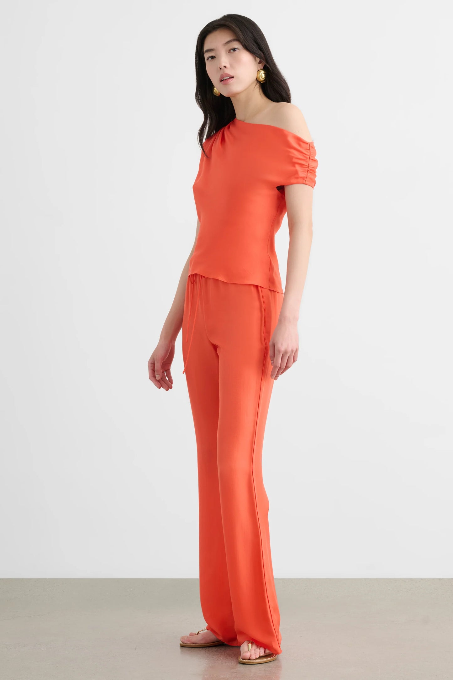 Nela Drawstring Flared Pull-On Pant Flame - Toccin