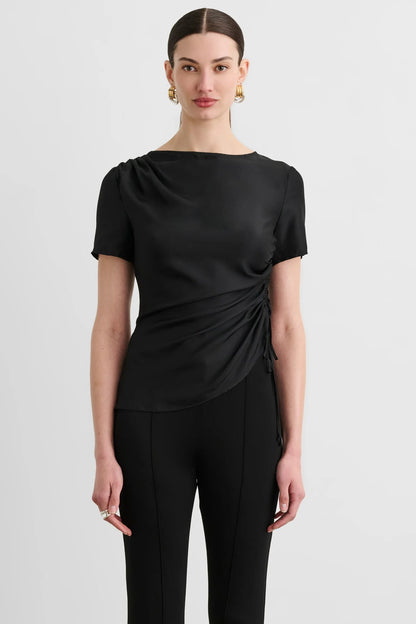 Uma Short Sleeve Top With Drawstring Detail Jet - Toccin