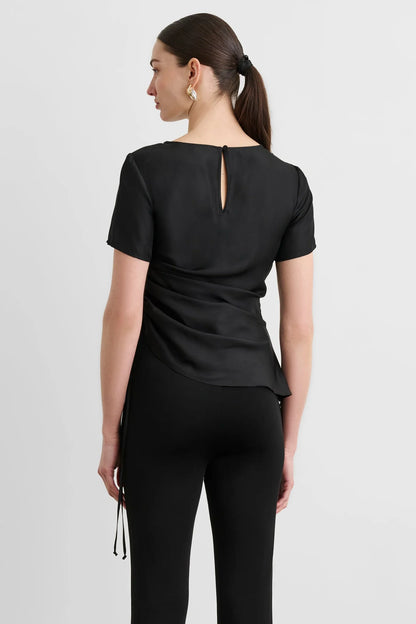 Uma Short Sleeve Top With Drawstring Detail Jet - Toccin