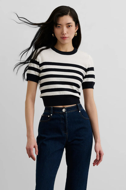 Velda Short Sleeve Sweater Midnight/Optic - Toccin