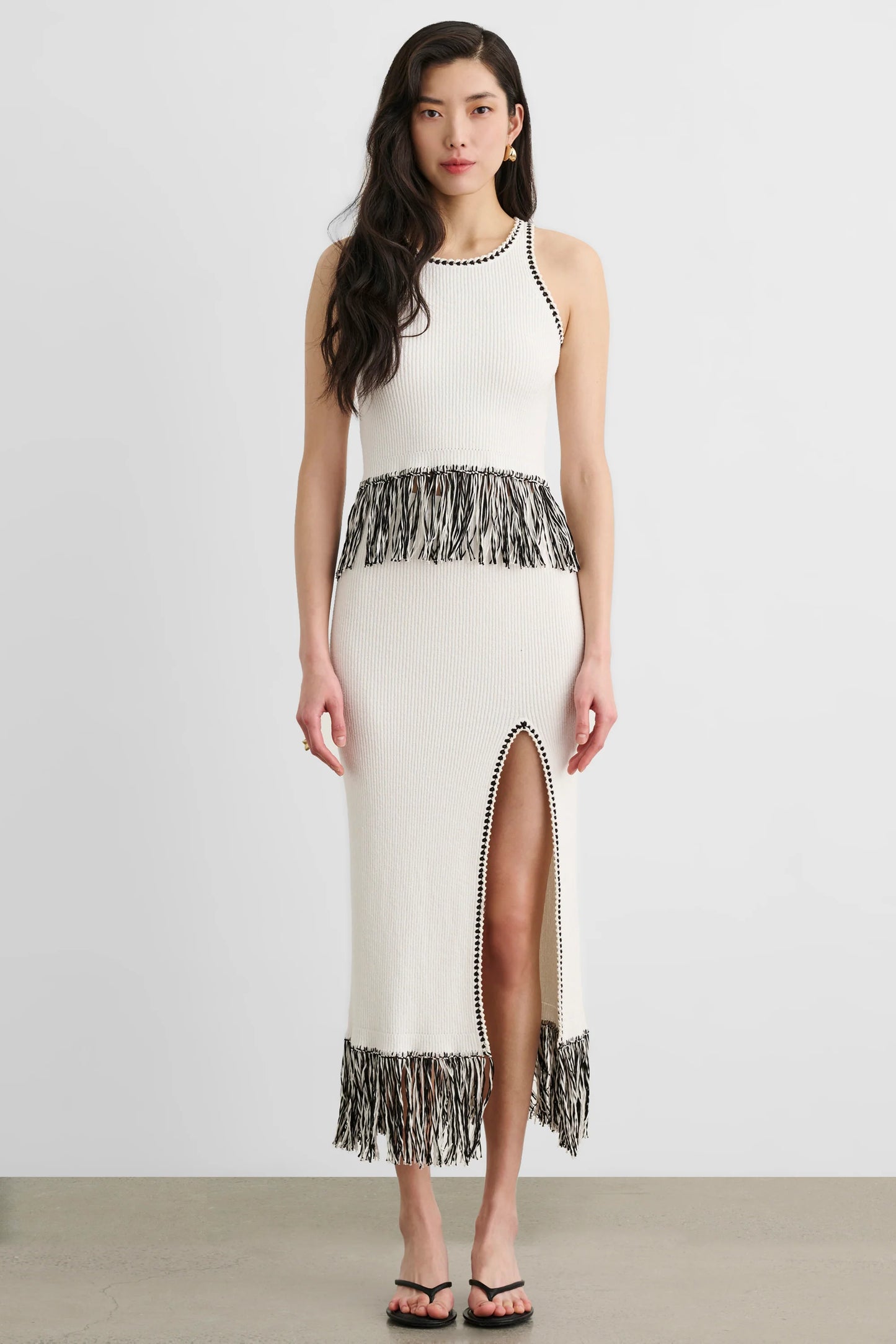 Amora Fringe Midi Skirt With Slit Optic/Jet - Toccin
