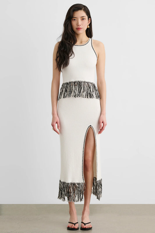 Amora Fringe Midi Skirt With Slit Optic/Jet - Toccin