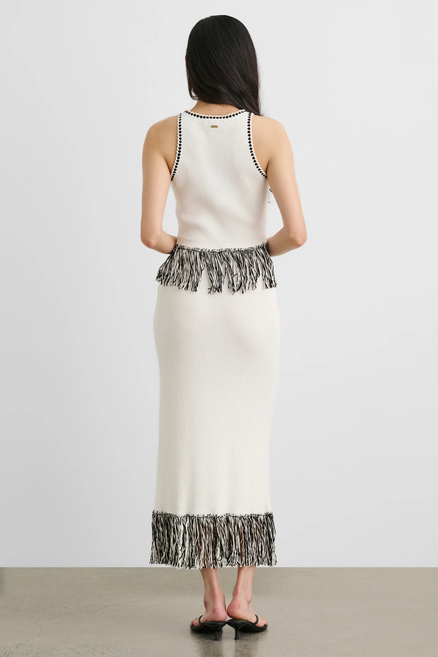 Amora Fringe Midi Skirt With Slit Optic/Jet - Toccin