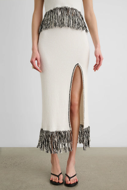 Amora Fringe Midi Skirt With Slit Optic/Jet - Toccin