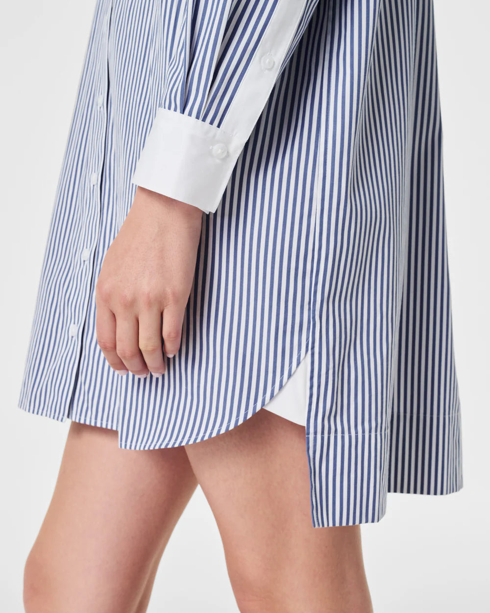 The Best Poplin Striped Shirt Dress White Postal - SPANX