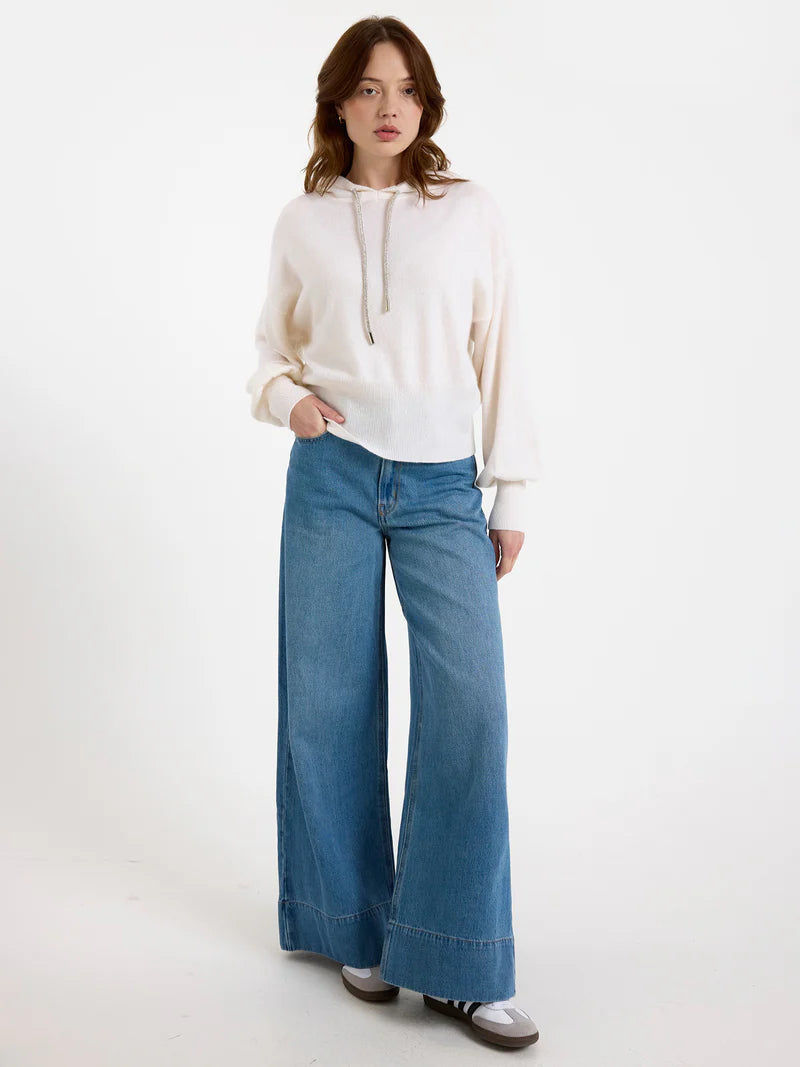 Hilary Cashmere Hoodie Organic White - Brodie Cashmere