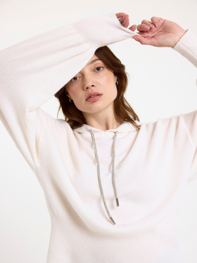 Hilary Cashmere Hoodie Organic White - Brodie Cashmere