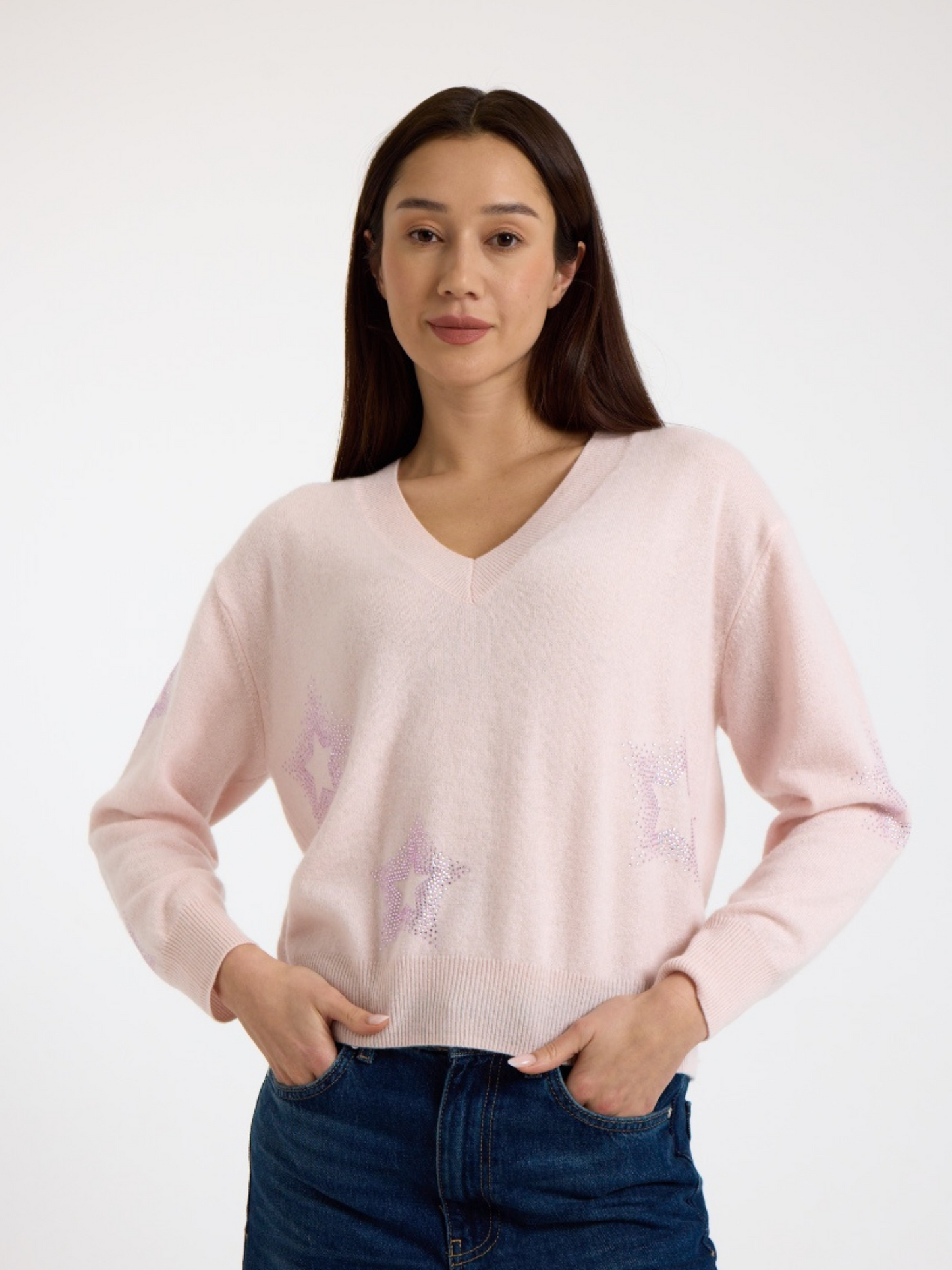 Star Dust V Neck Quartz Pink - Brodie Cashmere
