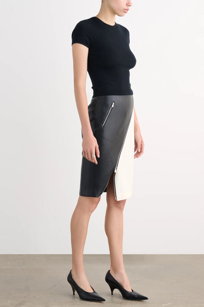Verena Asymmetrical Zip-Front Skirt Ivory/Jet - Toccin
