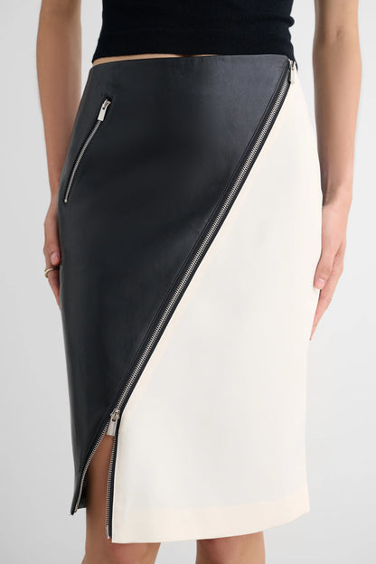 Verena Asymmetrical Zip-Front Skirt Ivory/Jet - Toccin