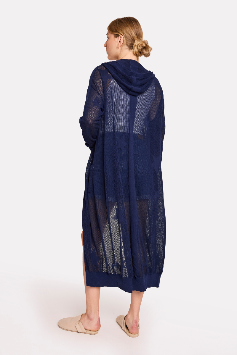 Pointelle Star Hooded Cardigan Navy - Brodie Cashmere