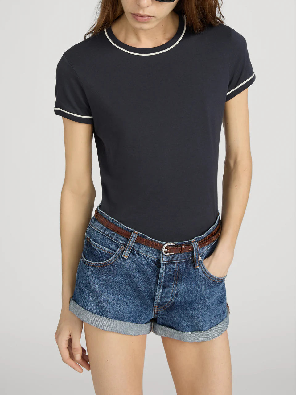 Ringer Baby Tee Navy Multi - Frame