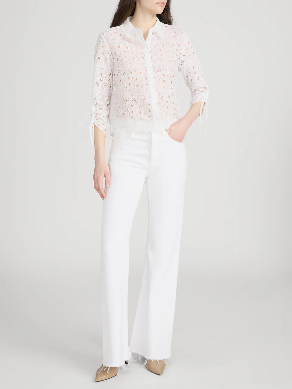 Paisley Eyelet Cinch Sleeve Shirt White - Frame