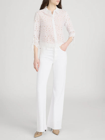 Paisley Eyelet Cinch Sleeve Shirt White - Frame