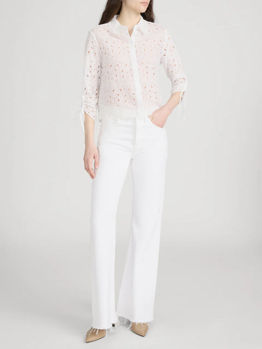 Paisley Eyelet Cinch Sleeve Shirt White - Frame