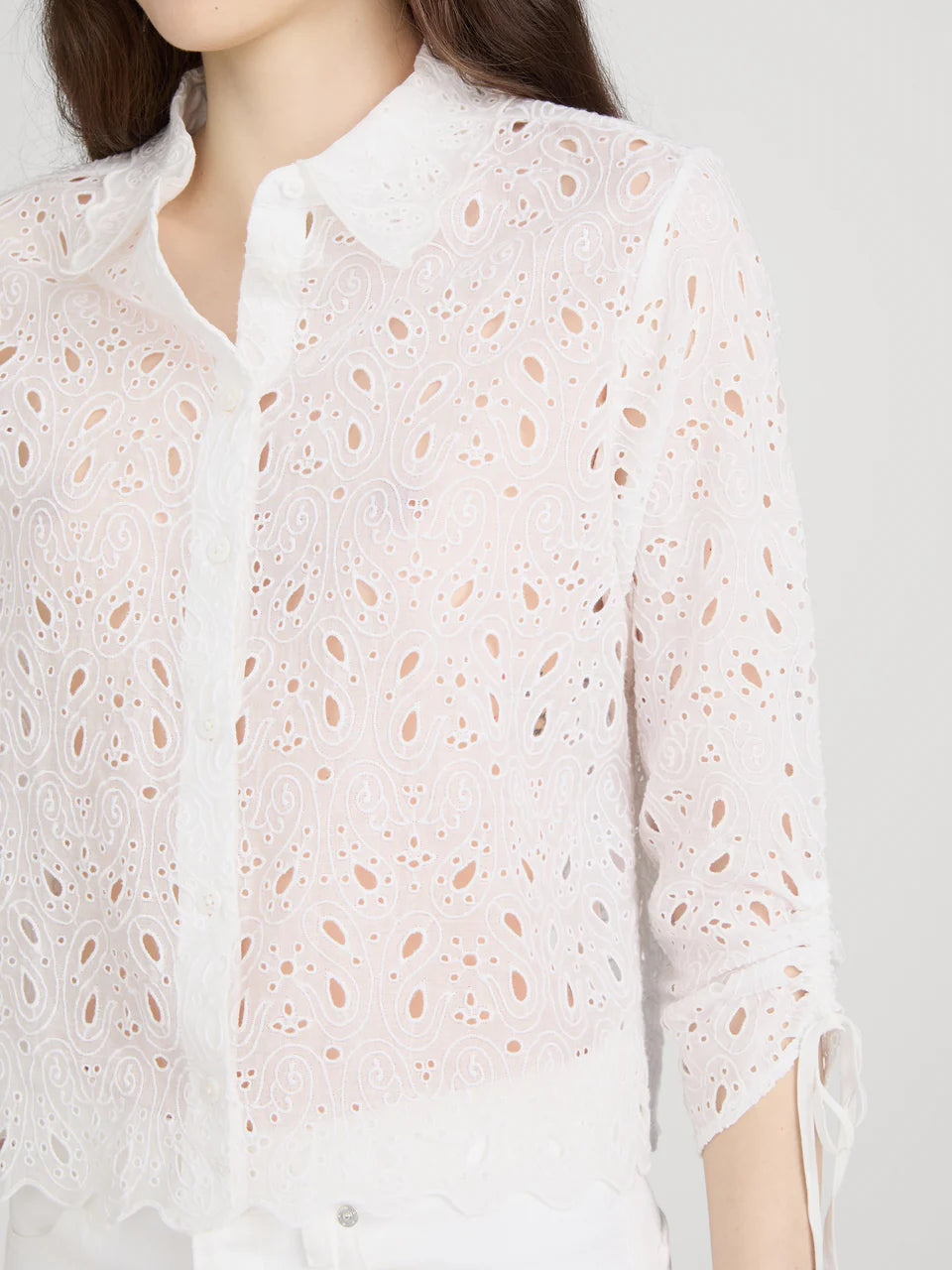 Paisley Eyelet Cinch Sleeve Shirt White - Frame