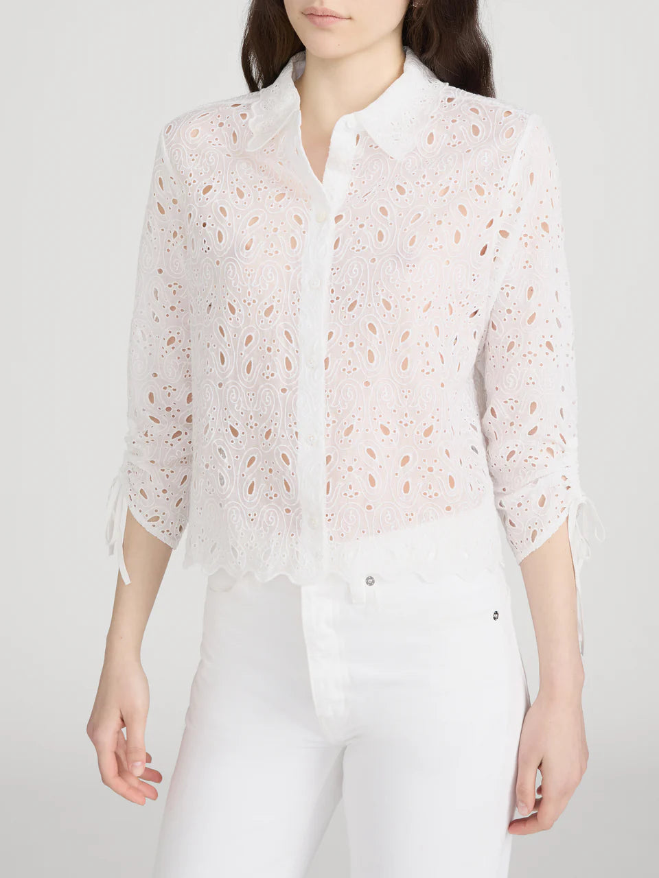 Paisley Eyelet Cinch Sleeve Shirt White - Frame