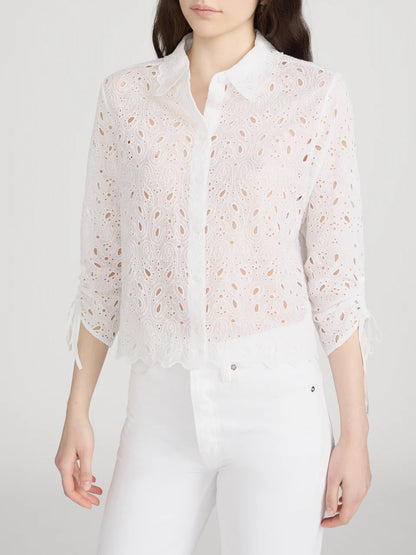 Paisley Eyelet Cinch Sleeve Shirt White - Frame