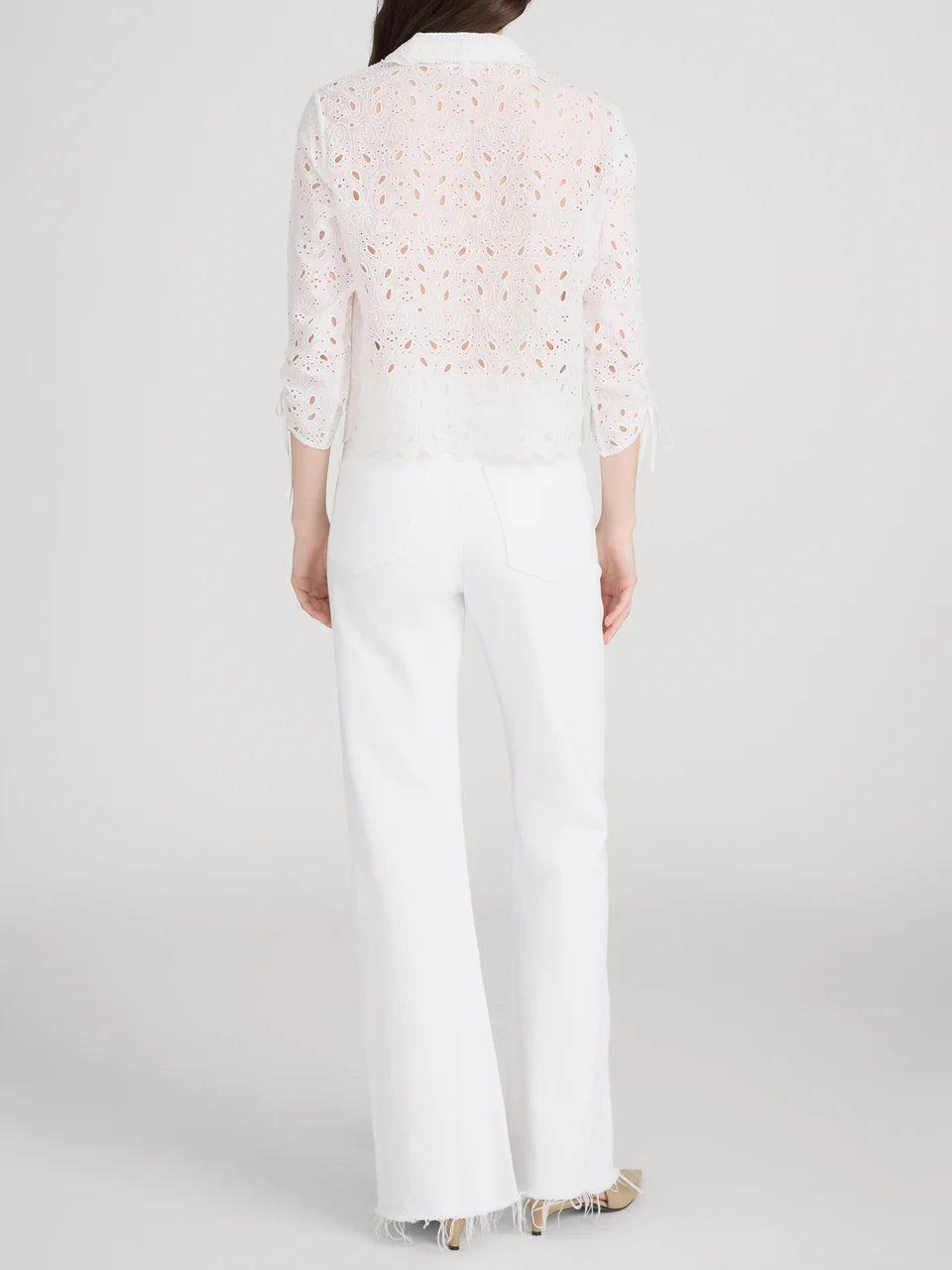 Paisley Eyelet Cinch Sleeve Shirt White - Frame