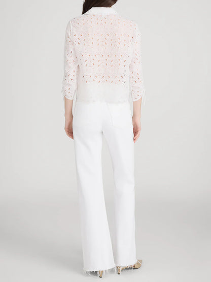 Paisley Eyelet Cinch Sleeve Shirt White - Frame