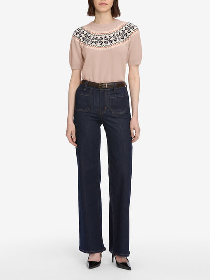 Cashmere Fairisle Crew Sweater Pink Sand - Frame