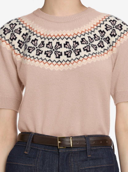 Cashmere Fairisle Crew Sweater Pink Sand - Frame
