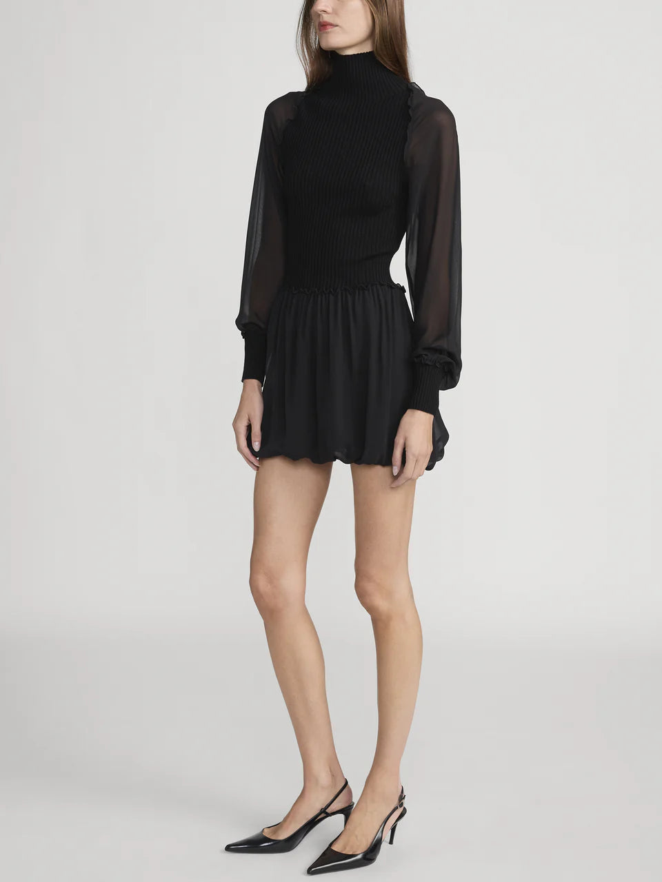 Sheer Sleeve Dress Black - Frame